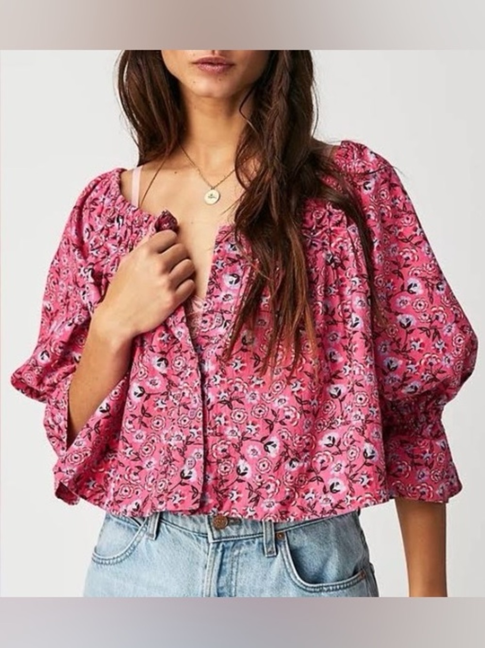 FREE PEOPLE NWOT James Smocked Floral Top XS